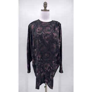 Vintage Frances La Vie Black Floral Long Sleeve Wrap Top Sz IT 42 US M